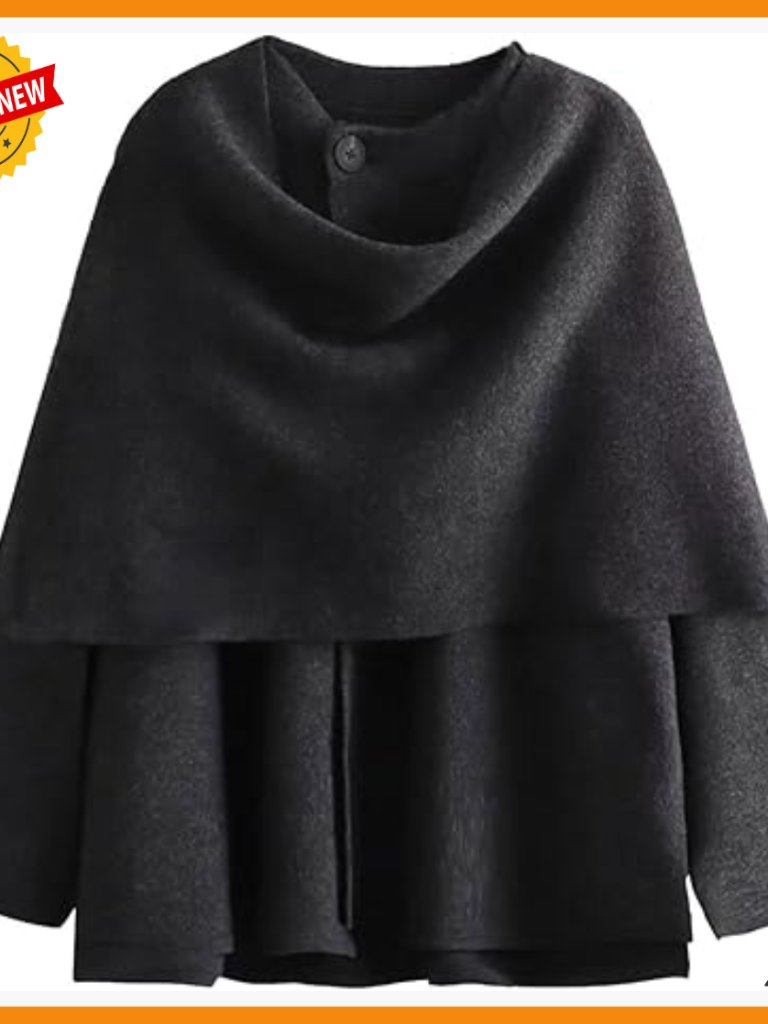 Oversized Knit Peacoat Cardigan With Scarf Wrap Long Sleeve Button Closure